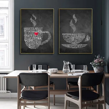 Kuhinja Plakat Kava Čaj Platno Tiskanje Črno Belo Steno Umetnosti Abstraktnega Slikarstva Ustvarjalne Sliko Sodobne Dinging Soba Dekoracijo
