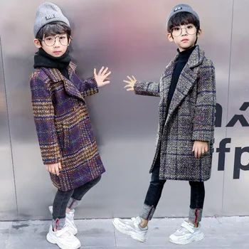 Moda Otroci Plašč Angliji Predalčni Fantje Zimsko Jakno Otrok Nosijo Jakne Zgostitev Toplo Fantje, Volna, Dlaka Otroci Parka Vrhnja oblačila