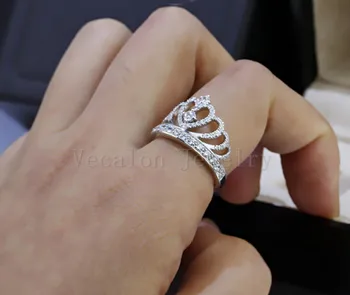 Vecalon 2016 Žensko Krono obroč AAAAA Cirkon Cz 925 Sterling Srebro Posla poročni prstan prstan za ženske
