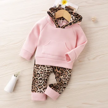Otroci pozimi leopard hooded obleke newborn baby fantje dekleta malček bo ustrezala jesenski oblačila pulover obleko, 2 kos kompleti za otroke