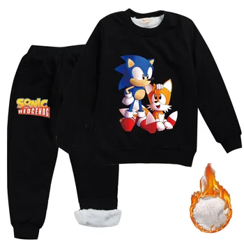 2020 Pozimi Toplo Baby Dekleta Kopalke Sonic Hedgehog Oblačila Otroci Debel Mah Majica Hlače 2pcs Nastavite Fantje Risanka Obleke