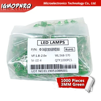 1000pcs modra zelena rdeča rumena bela 3mm led-light-emitting diode