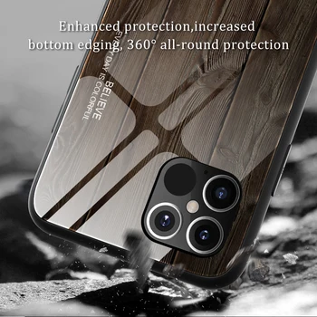Zrna lesa Steklo Ohišje Za iPhone 12 11 Pro X XR XS Max 7 8 Plus SE2020 na Praske Odpornega Anti-Padec Nazaj Pokrov Zaščitni ovitek