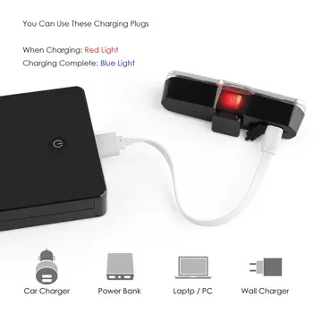 Zadnje Kolo Rep Lahka, Ultra Svetla Luč Kolo USB Polnilna LED Izposoja Zadnje Luči 6 Svetlobe Način Žarometi s Rdeča + Modra