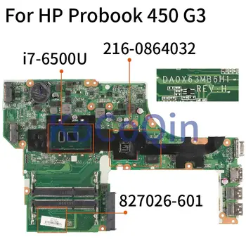 KoCoQin 827026-001 827026-601 Prenosni računalnik z matično ploščo Za HP Probook 450 G3 Jedro SR2EZ I7-6500U Mainboard DA0X63MB6H1 DDR3