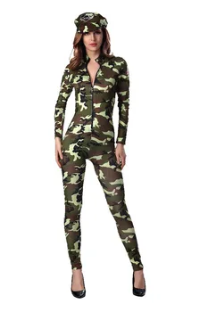 Ženske Seksi Vojske Vojaške Air Force Pilot Letalske Prikrivanje Bodysuit Kostum Zaprtje Spredaj Catsuit Jumpsuit Enotno Za Lady