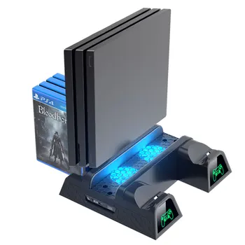 Dual Controller Polnilec Za Play Station 4/PS 4 Pro/PS4 Slim Konzole Polnjenje Dock Stojalo LED Ventilatorji Z Igro Kartico za Shranjevanje