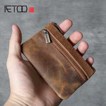 AETOO Glavo-plast cowhide mini denarnice retro ročno ultra-tanko usnje vozniško dovoljenje kartico pack