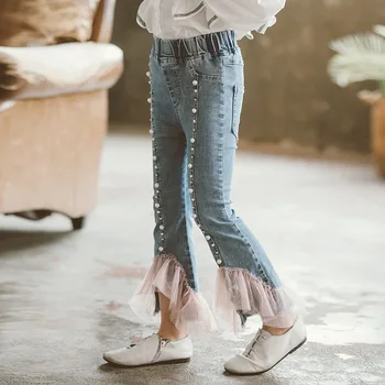 Dekleta Flare Očesa Mozaik Jean Hlače 2020 Nova Moda Dekleta Boot Cut Beading Jeans Oblačila Za Dojenčka Dekleta, Otroci Traper Hlače