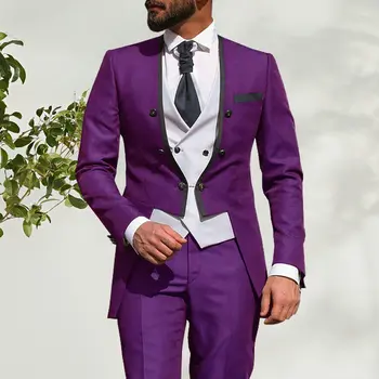 Poročna Obleka Za Moške Meri 2021 Zjutraj Večerjo Tailcoat 3 Kos Moških Slim Fit Oblačilo Kraljevsko Modra Ženina Jopičem Ženin