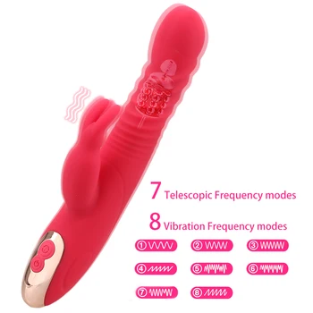 VATINE Dildo, Vibrator za Ogrevanje Teleskopsko Rabbit Vibrator za G-spot Masaža Klitoris Stimulator Jezika Lizanje Sex Igrače za Ženske