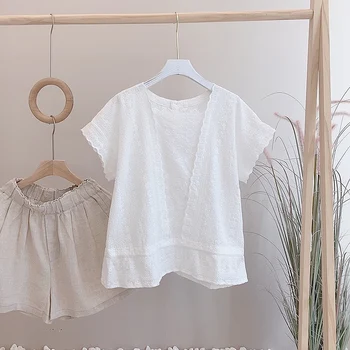 2021 poletje Lolita Pravljice cvetje iz votlih e vezenje bombaž bela aquare ovratnik shirt bluzo butik