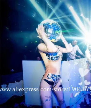 Dvorana plesne kostume ogledalo moški ženske pevka fazi kažejo nosi dj oblačila Stekleno kroglo led čelada modni brvi disco uspešnosti