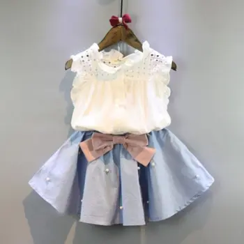 Otrok Baby Girl Obleke Ruffle Neck Majica Bluzo Vrhovi+Bowknot Tutu Krilo Obleke, Oblačila, ki 2PCS
