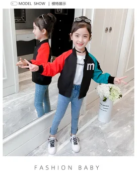 Dekleta Jakcet Coats 2020 Jeseni, Pozimi Pismo Vzorec Plašč Za Dekleta Mozaik Otroci Oblačila Jakne Šport Outwear Najstniki