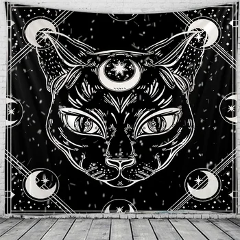 Mačka in luna tapiserija Mandala macrame Tapiserija Steni Visi Boho dekor hipi Čarovnice Tapiserija