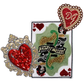 10sets Bleščica Beaded Poker Obliži Igralne Karte Kraljica Črko D Aplicirano Značko za T-shirt Vrečke Šivalni Pribor TH1035