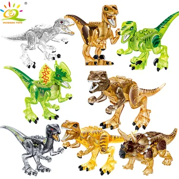 HUIQIBAO IGRAČE 8PCS Dinozaver park T-Rex Moder številke gradniki za Otroke Jurassic mestni Svet Opeke DIY komplet