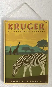 OD leta 2004 Tin Prijavite Kovinsko Ploščo, Dekorativni Prijavite Doma Dekor Plošč World Tour Kruger National Park, Južni Afriki, Zebra, Žirafa