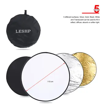 LESHP 110 cm, 5-v-1 Zložljiva Multi-Disc Svetlobe Reflektorja Prosojno Srebro, Zlato Bela in Črna za studijskega