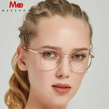 MEESHOW titanove zlitine okvir očal Ženske Letnik Krog Recept Očala Retro Optični Okvir Očal 8905