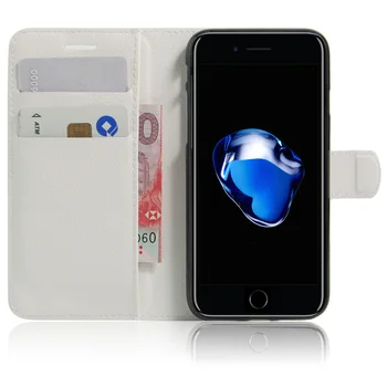 4.7 palčni za Apple iPhone 7 Primeru Denarnice Kartico Stent Lichee Vzorec Primerih Usnja Flip Cover Črnega Zajema i7 ip7 za iPhone7