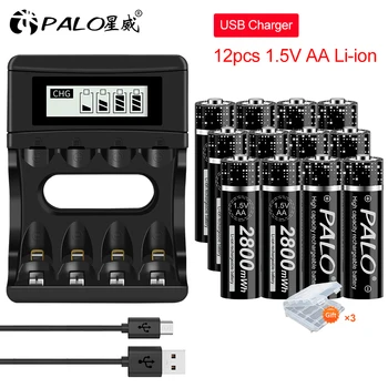 4-12pcs 1,5 V baterija Li-ion baterije AA Baterija za ponovno Polnjenje 2800mWh AA 1,5 V Litij-Liion 2A Baterij za ponovno Polnjenje za Led Luči, Kamera Igrača Avto