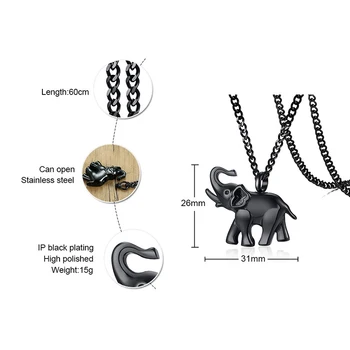 Črna Slon Ogrlica Mens Živali Nakit Obesek na Vratu Darila za Moške Pribor iz Nerjavečega Jekla Preprosta Ogrlica 2020