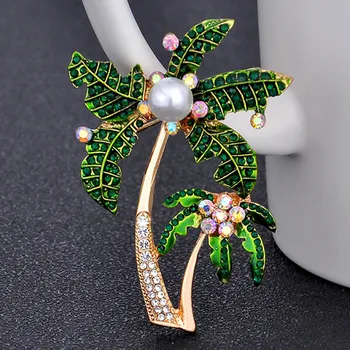 Zlxgirl nakit poletje slog, kokosovo drevo broška ustvarjalne zeleno barvo pearl broška žensk poroka poročni šal zatiči