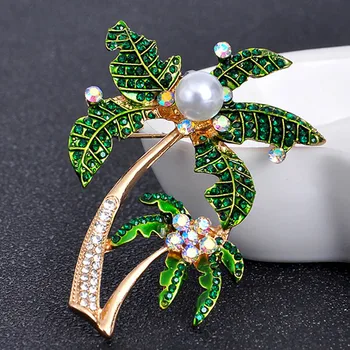 Zlxgirl nakit poletje slog, kokosovo drevo broška ustvarjalne zeleno barvo pearl broška žensk poroka poročni šal zatiči