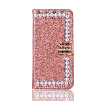 Bling Diamond Pearl PU Usnja Flip Cover Primeru Za iPhone 11 12 7 6S Plus 8 XR Xs Max Za SamsungS8 S9 S10 Plus Opomba 8 9 10 Primeru