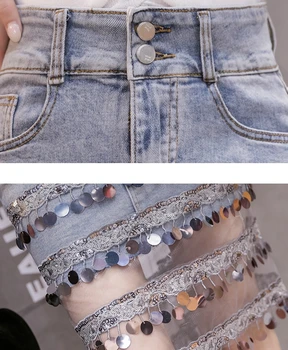 Poletje Korejskih Žensk Jeansa Mini Krila Visoko Pasu Paket Hip Jeans, Moda Sequins Mozaik Očesa Krilo Jupe Femme 2020 B05602