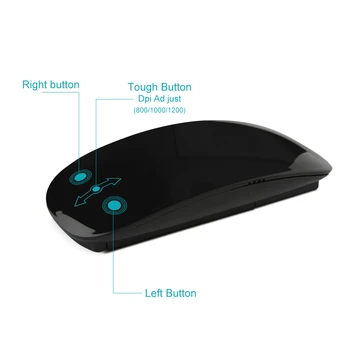 Brezžična Optična Miška Multi-Touch Čarobno Miško 2,4 GHz 1200DPI Ergonomska Miši Za Windows, Mac Laptop Barva Črna/Bela Površina
