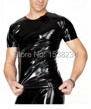 Black Latex majica s kratkimi rokavi kratkimi Gume spodnja plus velikost latex T-SHIRT