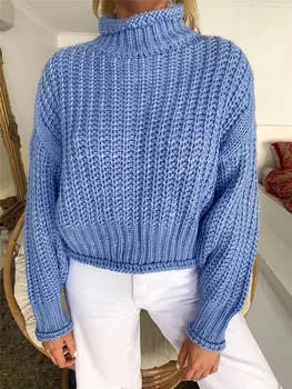 ženski Puloverji Dolgo sleeved Jeseni mode preprost stil čiste barve pulover barva vrh Svoboden Bluzo Odrezana Puloverji