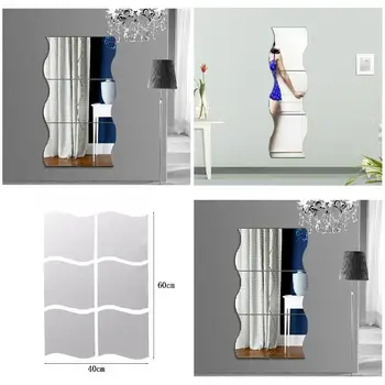 6 Kos Valovi Obliki samolepilne 3D Ogledalo Stensko Nalepko Domov Sobo, Nalepke za Dekoracijo Etiqueta de la pared del espejo BDF99