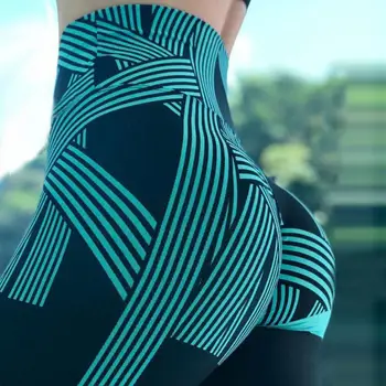 Visoka, Vitka Hip Up Joga Hlače Ženske Tek Fitnes Dokolenke Sport 3D Digitalni Prugasta Svinčnik Skinny Hlače Uvježbavanje Hlače