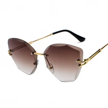 Nov Poletni Rimless sončna Očala Ženske Diamond Obrezovanje sončna očala Gradient Jasno Objektiv Kovinski Visoke Kakovosti Cateye Očala
