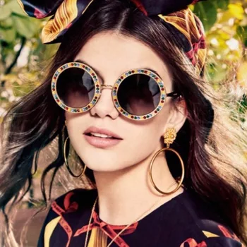 Visoka Kakovost Luksuzne Blagovne Znamke Okrogla Sončna Očala Za Ženske Lepe Mavrične Diamond Odtenki Prevelik Velika Očala Za Sonce Ženskega Oculos