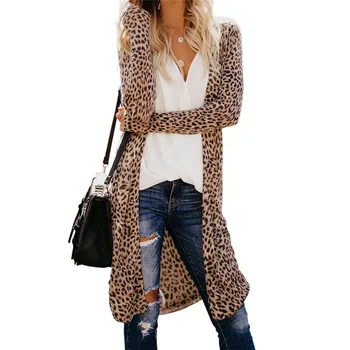 2020 Jeseni Ženske Pletene Cardigan Priložnostne Camo Leopard Kača Tiskanja Dolgimi Rokavi, Puloverji Jopico Mid-dolžina Modeli, ki so Bile Tanke Vrh