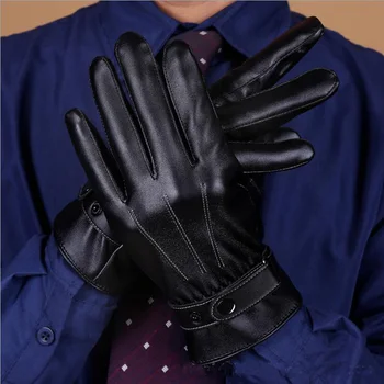 Blagovna znamka Modnih novo mens palčniki Toplo Kašmir PU Usnje Moški Zima Rokavice Super Vožnje Nepremočljiva Moških Black guantes G139