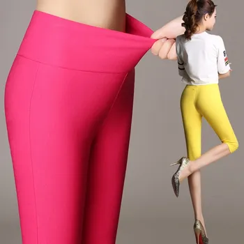 Summmer Slog Tele-Dolžino gamaše ženske hlače plus velikost 6XL Candy Barve, Tanko Visoko pasu, ženske hlače