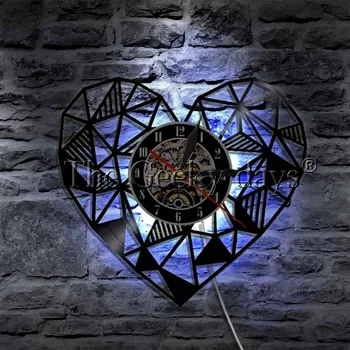 1Piece Geometrijske Srce Design Romantična Ljubezen Spalnica Decor Art Osebno Valentines Darilo Nekaj Staršev Vinil Laser Cut Ura