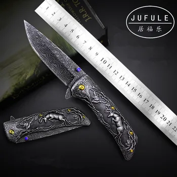 JUFULE Prvotni Načrt Jelena Damask vzorec tabor lov žep preživetje EOS orodja taktično prostem flipper zložljivi kuhinjski nož