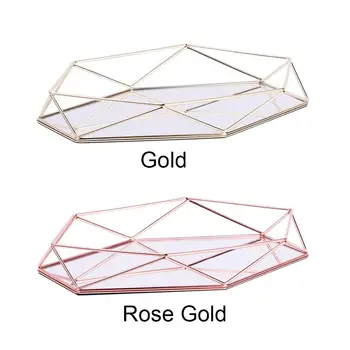 Tri-dimenzionalni Kovanega Železa Shranjevanje Pladenj za Nordijsko Minimalističen Rose Zlato Ogledalo Dnu Heksagonalna Pladenj Doma Dekoracijo