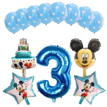 13pcs/set Mickey Minnie Folija Baloni 1. Rojstni dan Dekoracijo Število Ballon 1 Globos Pika Latex Otrok Napihljive Igrače