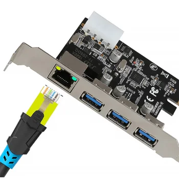 DIEWU 3 Vrata USB 3.0 PCIe Razširitveno Kartico,S Gigabit Ethernet Controller, PCI Express Adapter za Namizni RAČUNALNIK Windows 10/8/7
