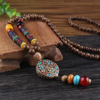 Moda izogniti etnične ogrlico,cvet verskih letnik okroglo ploščo, Nepal nakit,ročno sanwood bodhi letnik ogrlica