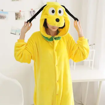 Unisex Odrasle Živali Pižamo Anime Onesie Yellow Dog Flanela Risanka Srčkan Toplo Cosplay Sleepwear