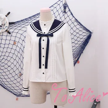 Kawaii Japonski Slog Visoko Pasu Suspender Obleko Sweet Lolita Stranke Obleke Mornar Mornarica Ovratnik Bluzo Majica Cosplay Protidopinškega